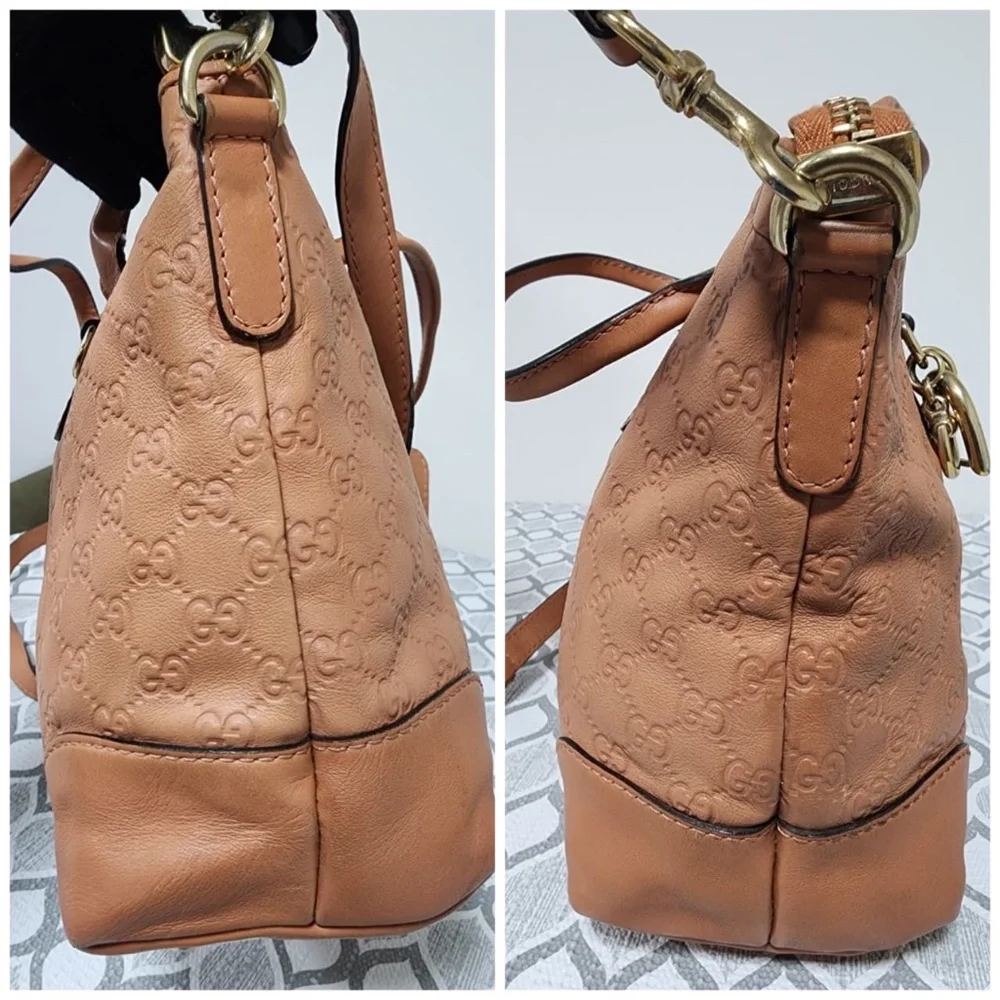 Authentic GUCCI Guccissima Large Heart Bit Charm Top Handle Satchel Bag Peach